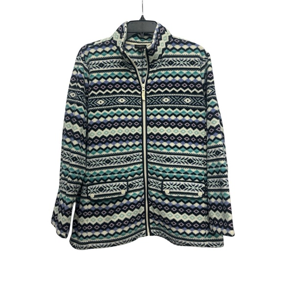 Talbots Fair Isle Aztec Print Full Zip Fleece Jacket Size 1X Colorful - Picture 1 of 4